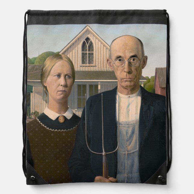 American Gothic: Country Life Poor Rural Farmer Drawstring Bag (Front)