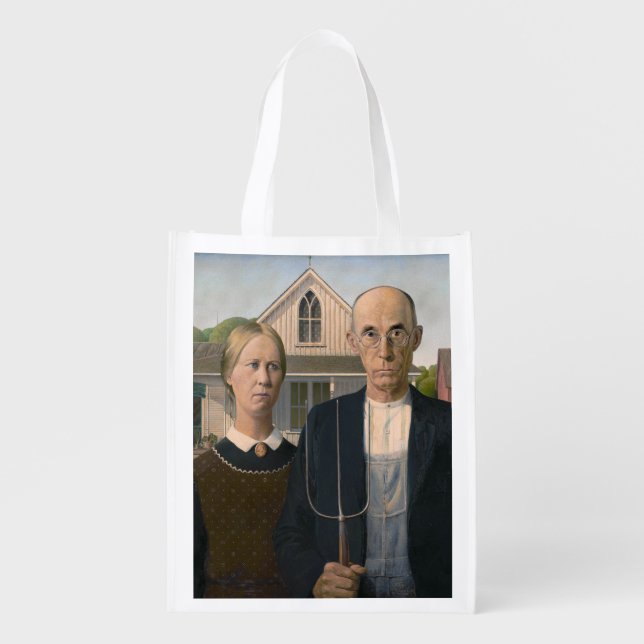 American Gothic: Country Life Poor Rural Farmer Grocery Bag (Front)