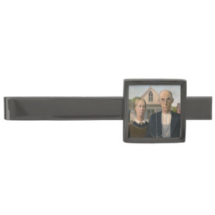 American Gothic: Country Life Poor Rural Farmer Gunmetal Finish Tie Bar
