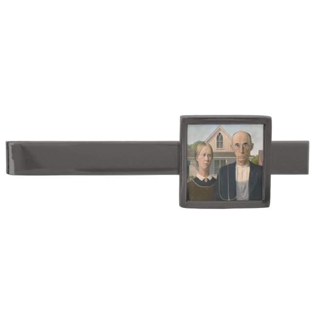 American Gothic: Country Life Poor Rural Farmer Gunmetal Finish Tie Bar (Front)