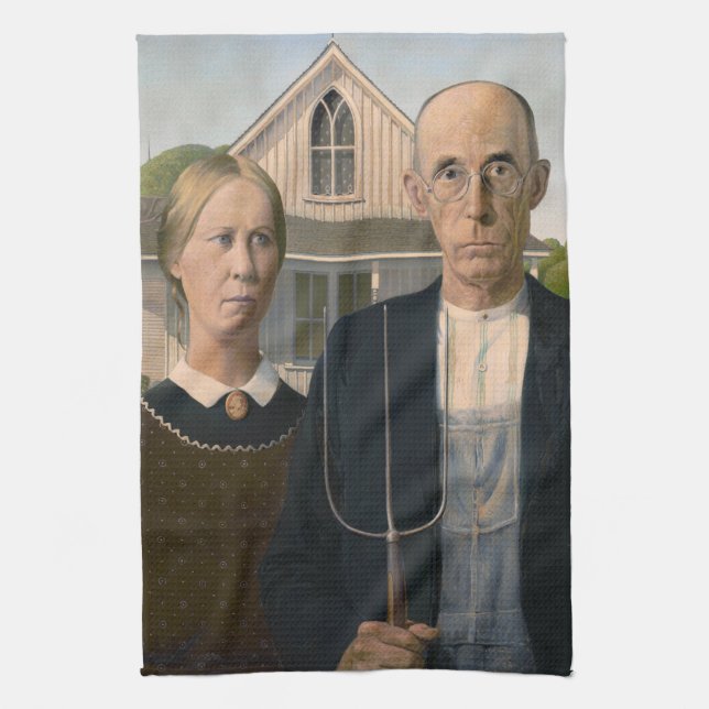 American Gothic: Country Life Poor Rural Farmer Kitchen Towel (Vertical)