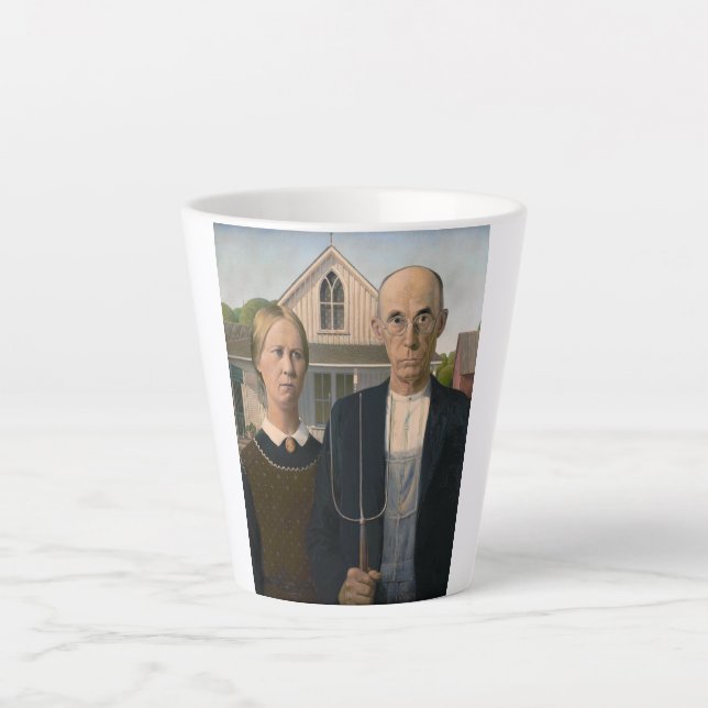 American Gothic: Country Life Poor Rural Farmer Latte Mug (Front)