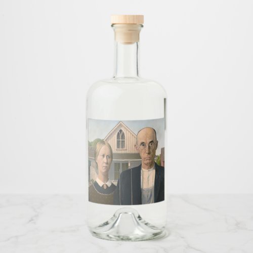 American Gothic Country Life Poor Rural Farmer Liquor Bottle Label