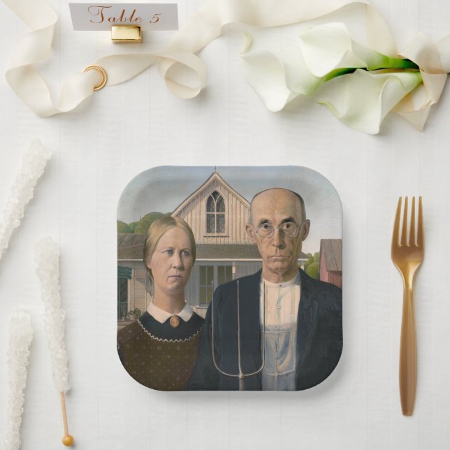 American Gothic: Country Life Poor Rural Farmer Paper Plates (Wedding)