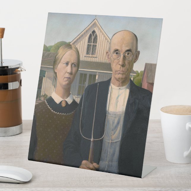 American Gothic: Country Life Poor Rural Farmer Pedestal Sign (In SItu)