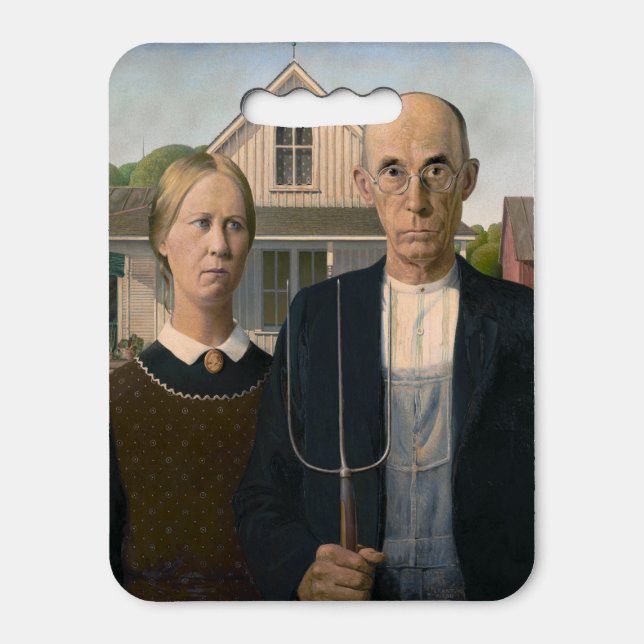 American Gothic: Country Life Poor Rural Farmer Seat Cushion (Front Vertical)