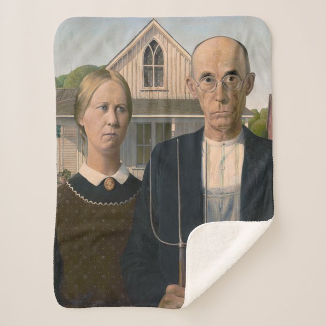 American Gothic: Country Life Poor Rural Farmer Sherpa Blanket (Front)