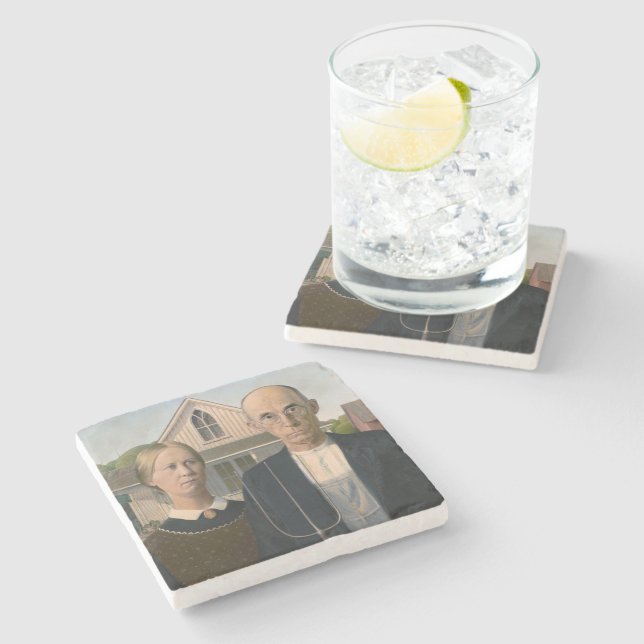 American Gothic: Country Life Poor Rural Farmer Stone Coaster (Side)