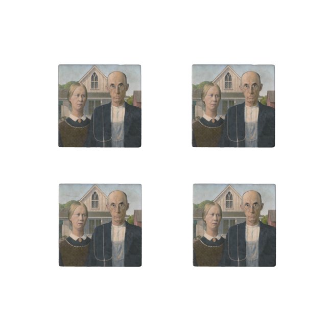 American Gothic: Country Life Poor Rural Farmer Stone Magnet (Front)