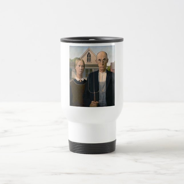 American Gothic: Country Life Poor Rural Farmer Travel Mug (Center)