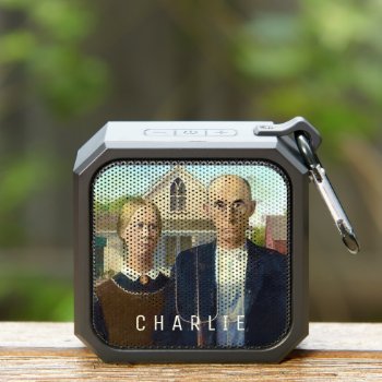 American Gothic Fine Art Oil Painting Bluetooth Speaker by ironydesignphotos at Zazzle