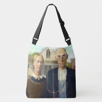 American Gothic Fine Art Oil Painting Crossbody Bag by ironydesignphotos at Zazzle