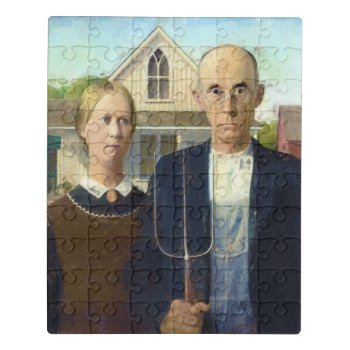 American Gothic Fine Art Oil Painting Jigsaw Puzzle by ironydesignphotos at Zazzle
