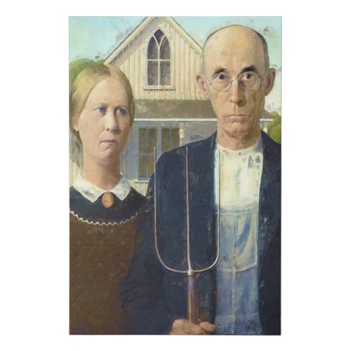 American Gothic Fine Art Oil Painting Masterpiece Faux Canvas Print