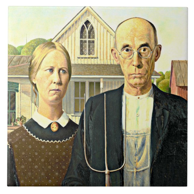American Gothic, fine art painting Ceramic Tile (Front)