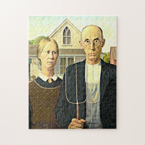 American Gothic fine art painting Jigsaw Puzzle