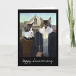 American Gothic Funny Cat Anniversary Card at Zazzle