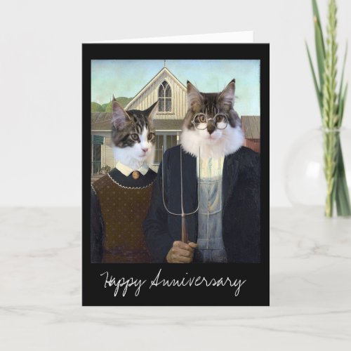 American Gothic funny Cat anniversary Card