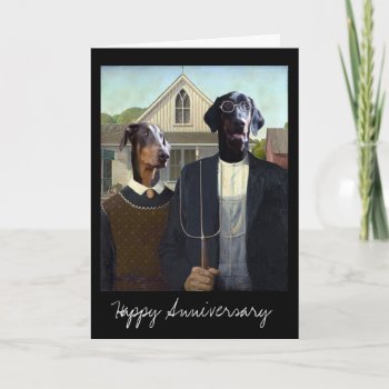 American Gothic Funny Doberman Dog Anniversary Card by sunshinephotos at Zazzle