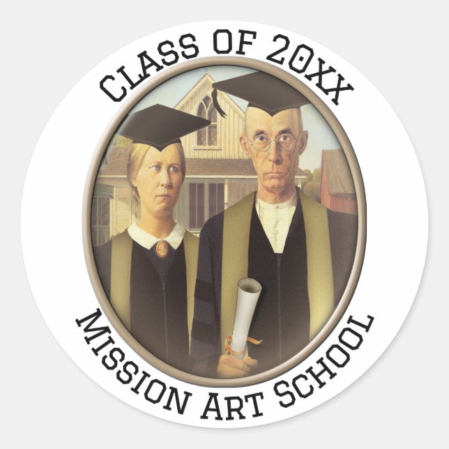 American Gothic Graduation Cameo  Classic Round Sticker (Front)