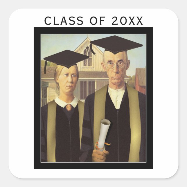 American Gothic Graduation Grad Cap Square Sticker (Front)