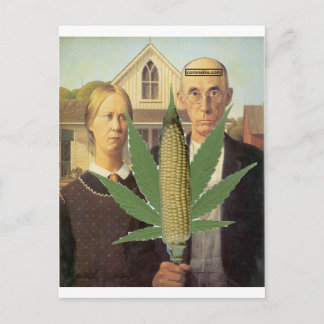american gothic-grant-wood cornnabis tomacco postcard