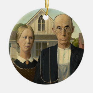 American Gothic Grant Wood Farmer Farmhouse Ceramic Ornament