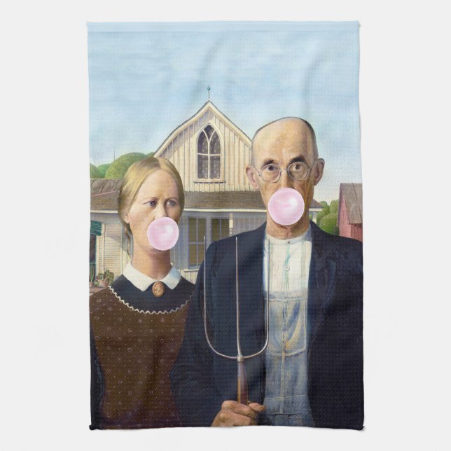 American Gothic Grant Wood    Kitchen Towel (Vertical)