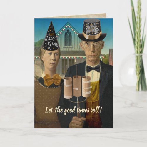 American Gothic Happy New Year Without 2020 Drama Holiday Card