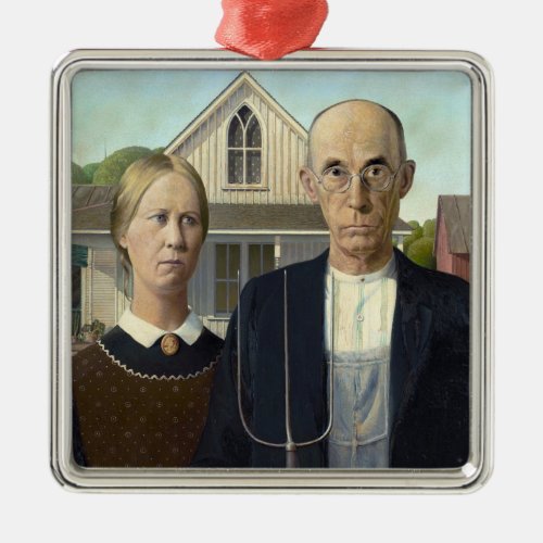 American Gothic Painting by Grant Wood Metal Ornament