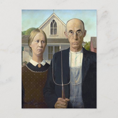 American Gothic Painting by Grant Wood Postcard