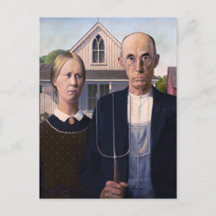 American Gothic painting by Grant Wood  Postcard