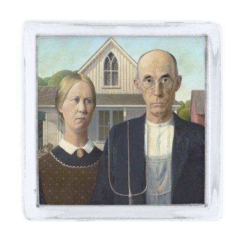 American Gothic Painting by Grant Wood Silver Finish Lapel Pin