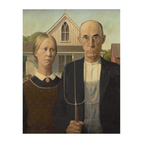 American Gothic Painting by Grant Wood Wood Wall Decor