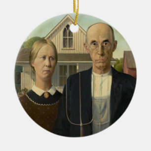 American Gothic Painting Ceramic Ornament