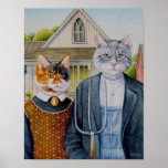American Gothic Parody Painting Watercolor 11x14 Poster