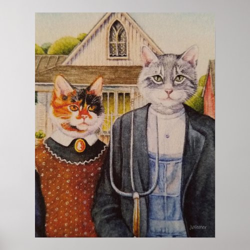 American Gothic Parody Painting Watercolor 16x20 Poster