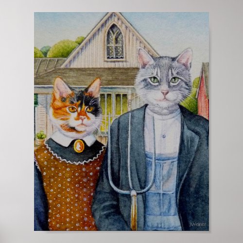 American Gothic Parody Painting Watercolor 8x10 Poster