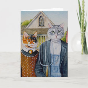 American Gothic Parody Painting Watercolor Art Card
