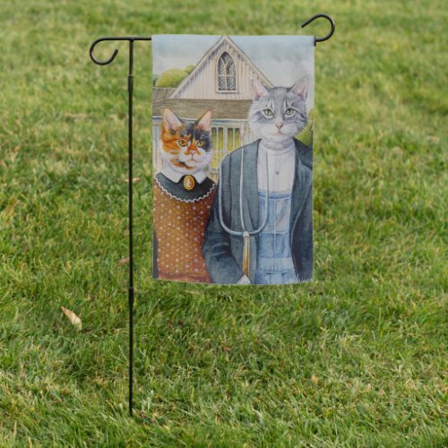 American Gothic Parody Painting Watercolor Art Garden Flag