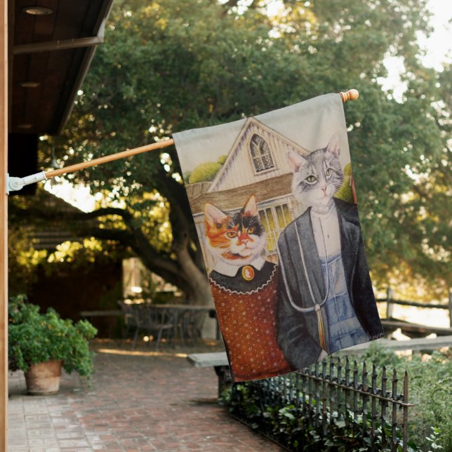 American Gothic Parody Painting Watercolor Art House Flag (In SItu)