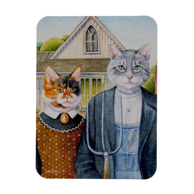 American Gothic Parody Painting Watercolor Art Magnet (Vertical)