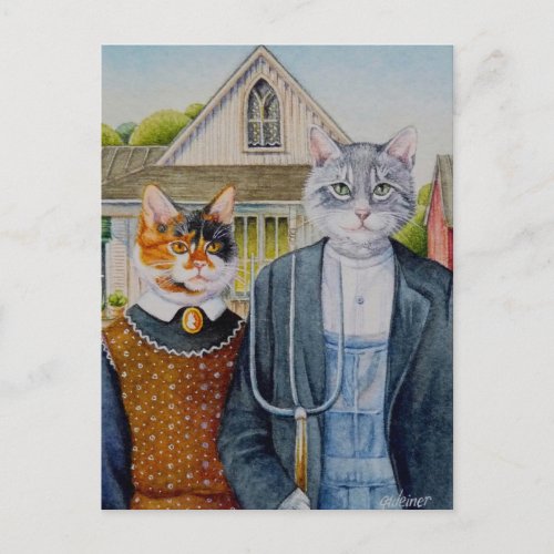 American Gothic Parody Painting Watercolor Art Postcard