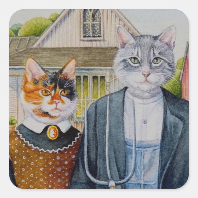 American Gothic Parody Painting Watercolor Art Square Sticker (Front)