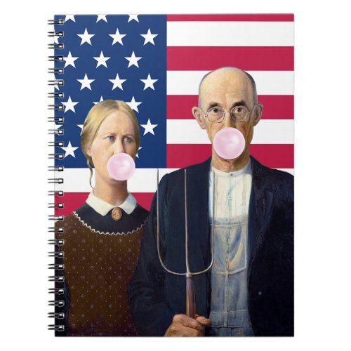 American Gothic Pink Bubble gum USA Flag   Notebook