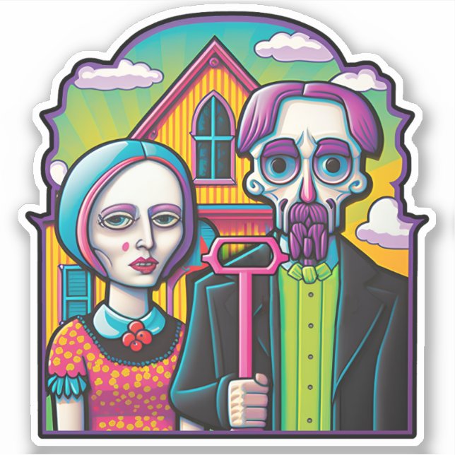 American Gothic Pop Art Sticker (Front)