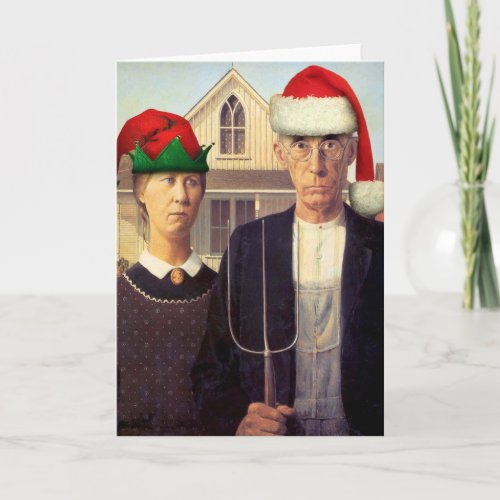 American Gothic Santas Greeting Card