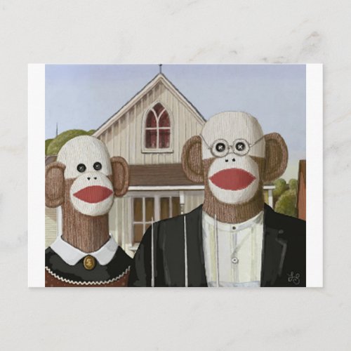 American Gothic Sock Monkeys Postcard