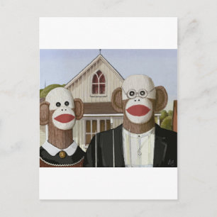 American Gothic Sock Monkeys Postcard