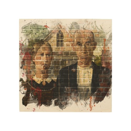 American Gothic Street Art Wooden Wall Hanging